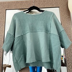 turquoise, 2 materials, small/medium oversized crop shirt